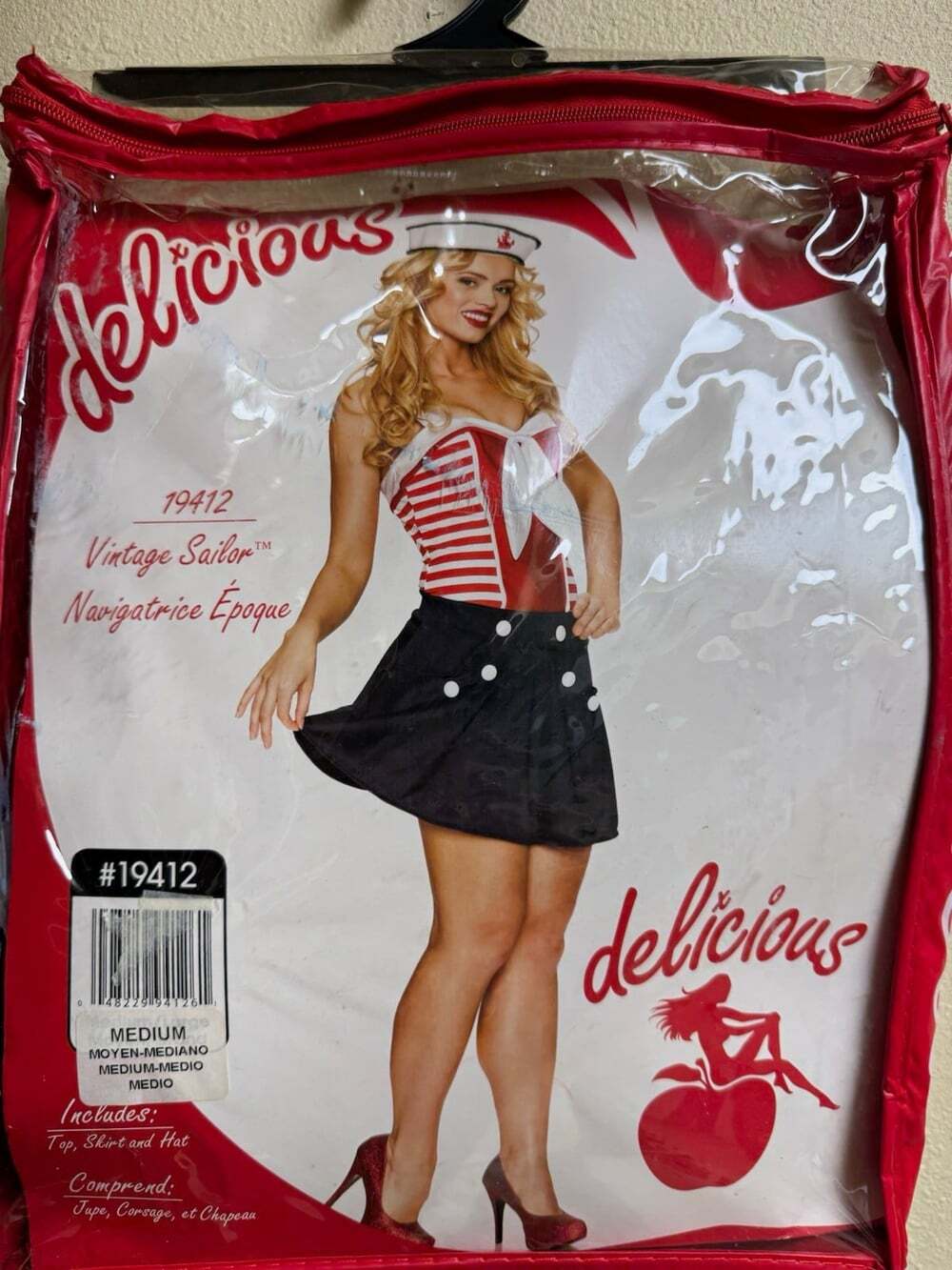 Delicious Vintage Sailor Costume Dress Womens M Red White Black Hat 19412